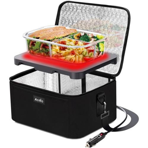 Aotto Heated Lunch Box Food Warmer - 12V/24V 2-in-1 Car Food Warmer with Vehicle Plug - Mini Portable Electric Lunch Box Heater for Men and Women - Reheat & Keep Meals Warm On the Go - Black