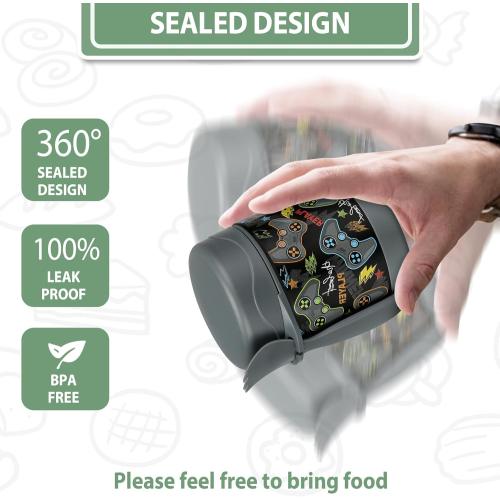 10oz Soup Thermo for Hot Food Kids,Lunch Thermo Kids Food Jar with Spoon Hot Insulated Food Containers,Leak Proof Stainless Steel Wide Mouth Lunch Food Thermo Jar for School(Black-Game Console)