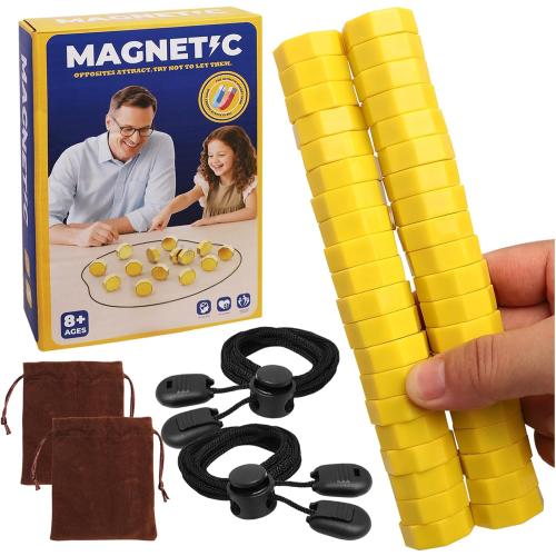Upgraded Magnetic Chess Game with 40 Magnetic Stones & 2 Adjustable Ropes – Portable Strategy Game for Family Night, Travel, Party Toy STEM/Logic/Strategy Games for Kids & Adults, (Yellow)