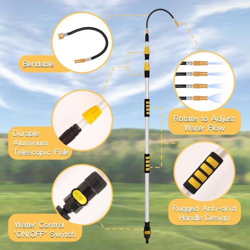 Telescoping Gutter Cleaning Wand 12 Foot Gutter Cleaner Tools from the Ground Telescoping Rain Gutter Cleaning Tool Aluminum Wand Garden Hose Attachment and Connection adapter (Long)