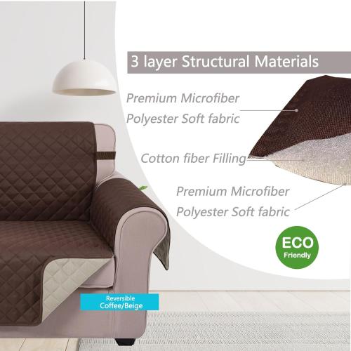 U-NICE HOME Reversible Sofa Cover Washable Couch Cover for Dogs Friendly with Elastic Straps Water Repellent Furniture Protector for 3 Cushion Couch (Sofa, Coffee/Beige)