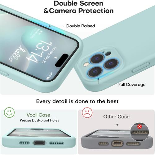 Vooii Compatible with iPhone 16 Pro Case, Liquid Silicone Upgrade [Camera Protection] [Soft Anti-Scratch Microfiber Lining] Shockproof Phone Case for iPhone 16 Pro 6.3 inch - Mint