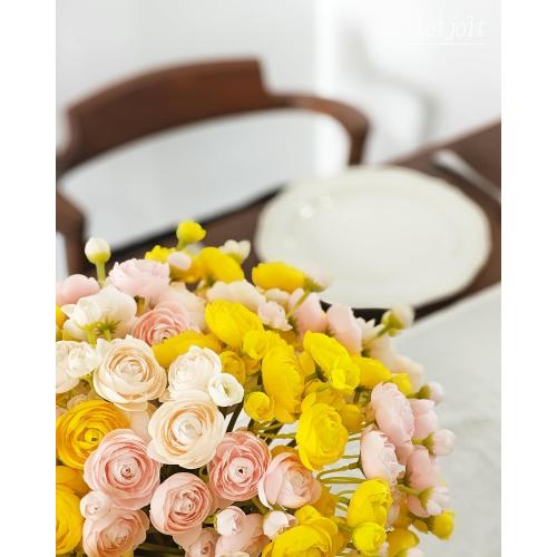 Letjolt Ranunculus Artificial Flower Light Champagne Silk Flowers Faux DIY Bouquet for Wedding Engagement Centerpieces Arrangements Bridal Shower Decorations Home Decor 18pcs