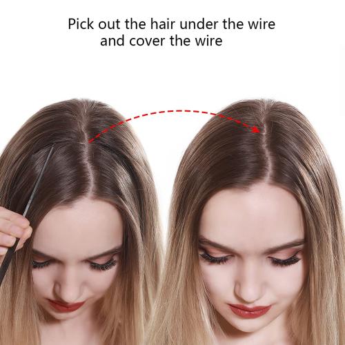 SARLA Invisible Wire Hair Extensions with 3 Clips Long Wavy Curly Synthetic Hairpiece for Women Adjustable Transparent Headband 16 Inch Coffee Brown