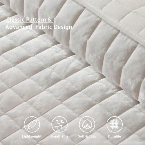 Velvet Quilt Full/Queen Size-90''x98'', Lightweight White Velvet Comforter Set with 2 Pillow Shams, Soft Bedspread Coverlet Quilted Bedding Set for All Season