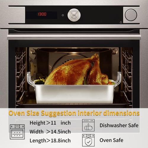 15 Inch Stainless Steel Roasting Pan with Cooling Rack - Turkey, Chicken, Ham Roaster with V-Shaped Baking Rack by Kendane