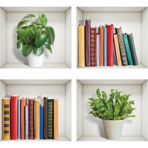Outus 3D Plants Wall Decals, Removable Wall Stickers, 4 Sheets,Green, Plants, Retro, Vinyl, Wall Decor for Office, Home, Living Room, Bedroom(Set of 4, 12.5 x 11.2 Inch)