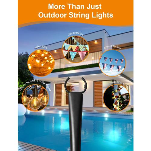 4 Pack String Light Poles for Outside, Thickened Metal Lights Hanger Pole Outdoor with Fork, Lighting Hanging Post Accessories for Patio Decor Garden Backyard Yard Front Porch Outside Decorations