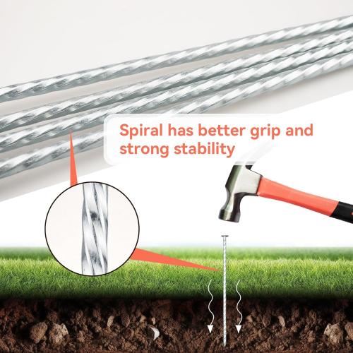 50 Pack Silver 8 Heavy Duty Spiral Landscape Spikes - Solid Galvanized Metal Garden Stakes for Fixing Paver Edging, Weed Barriers, Artificial Turf, Tent and More (50)