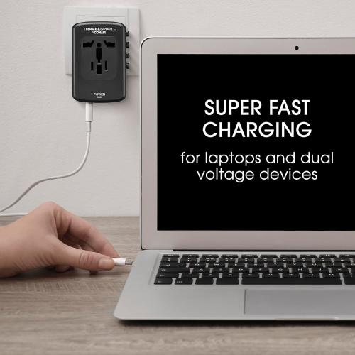 Conair Fast Charge Universal Travel Adapter - All-in-One European and Worldwide Travel Plug Adapter with Surge Protection - Includes USB C Port