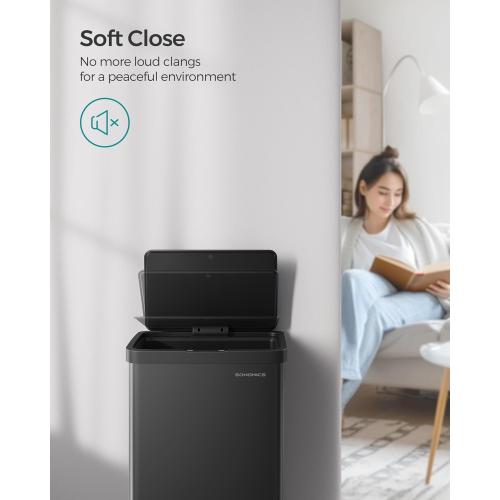 SONGMICS Motion Sensor Trash Can, Gallon Automatic Kitchen Garbage Can with Stay-Open Lid, Soft Close, Stainless Steel, 15 Trash Bags Included, Ink Black ULTB630B68