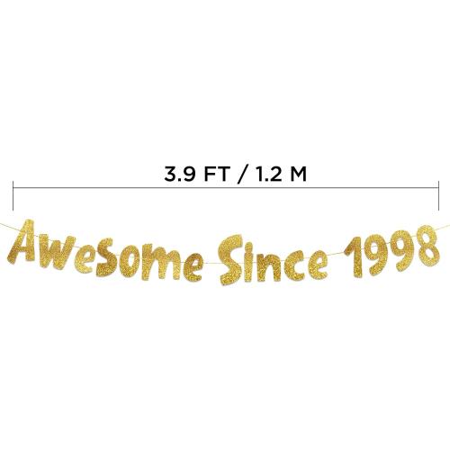 Pre-Strung Awesome Since 1998 Gold Glitter Banner - Funny 28th Birthday and Anniversary Decorations for Men and Women - Party Supplies and Gifts