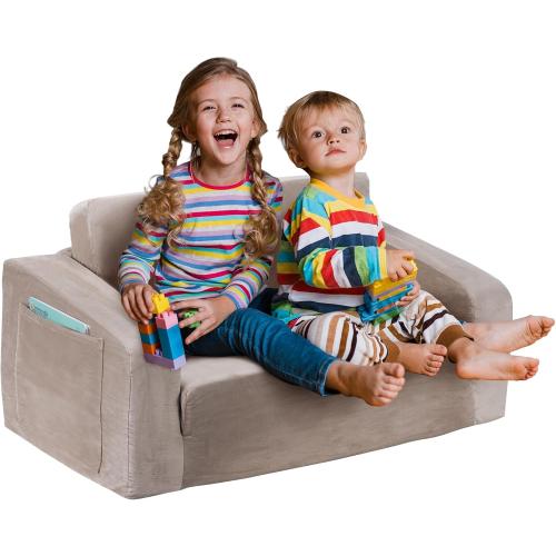 Kids Couch, Extra Wide 2-in-1 Toddler Sofa Convertible Fold Out to Lounger Bed for Girls and Boys, Apricot