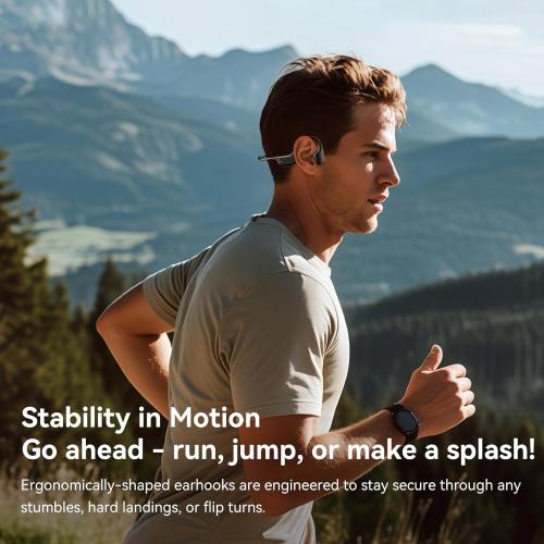 Swimming Headphones IP68 Waterproof, Open Ear Bone Conduction Underwater Headphones Bluetooth 5.4& MP3 with 32GB Memory Card, Soft/Skin/Lightweight Sound Swim Earbuds-SurfAudio(Black)