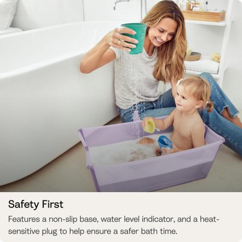 Stokke Flexi Bath Portable X-Large Baby Bathtub with Heat-Sensitive Plug, White Grey