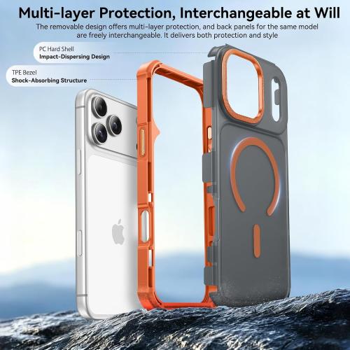 QuadGuard for iPhone 17 Pro Max Case [Military Drop Protection] (Compatible with MagSafe) Strong Magnetic Matte Shockproof Protective Cover for 17 Pro Max Phone Case 6.9'', Translucent Orange
