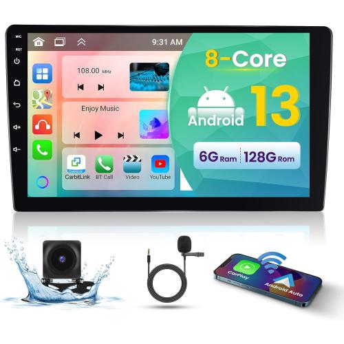 【6G 128G 8-Core】 10.1 Inch Double DIN Android 15 Car Stereo with Wireless CarPlay & Android Auto, HD Touchscreen Dash Kit with GPS WiFi FM/RDS BT5.0 32EQ DSP 59UI SWC Free Backup Camera