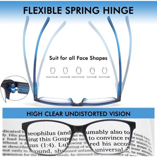 5 Pack Blue Light Blocking Reading Glasses for Men with Spring Hinge Fashion Large Wide Computer Readers for Men