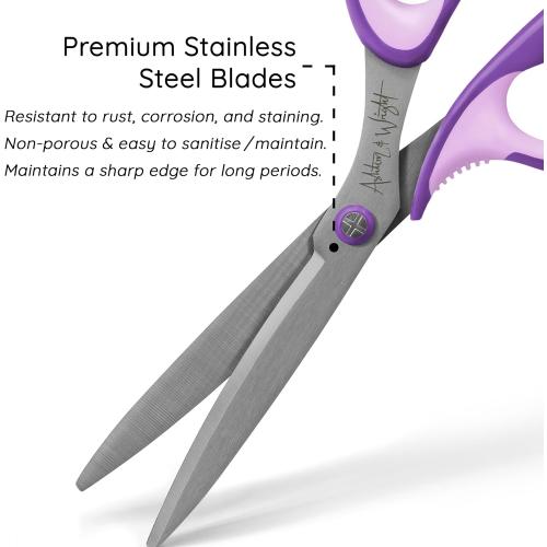 Ashton and Wright - Precision SG - Soft Grip Scissors for Office, Home, Kitchen, and Craft - 210mm / 8” - Steel Blades (Purple, Right Handed)