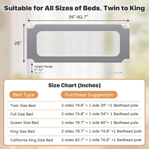 3 Piece King Size Bed Rail for Toddlers, Upgraded Height Adjustable Baby Bed Rail Guard, Thickened Child Safety Bed Rails for King Size Beds