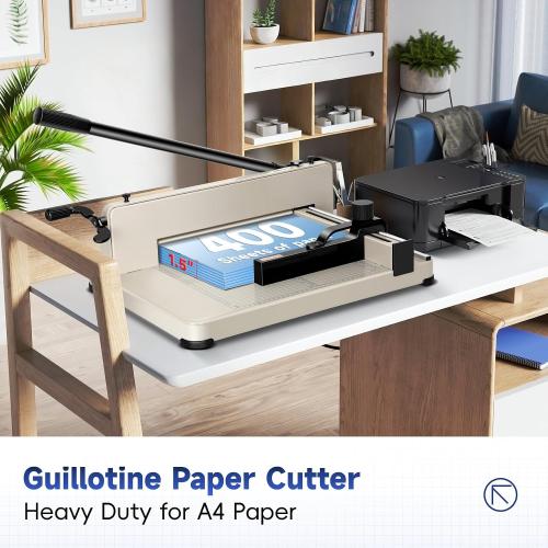 12 Inch Guillotine Paper Cutter Heavy Duty,Paper Cutter Heavy Duty for A4 Paper, 400 Sheet Capacity,White Paper Cutter Heavy Duty for Office Home School