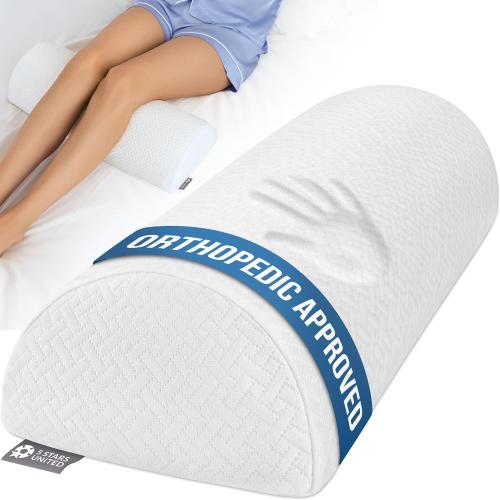 5 STARS UNITED Knee Pillow for Back Sleeping – Memory Foam Cushion for Sciatica Pain Relief – Under Leg Support for Sleeping on Back – Half Moon Bolster for Bed, White. (Used)