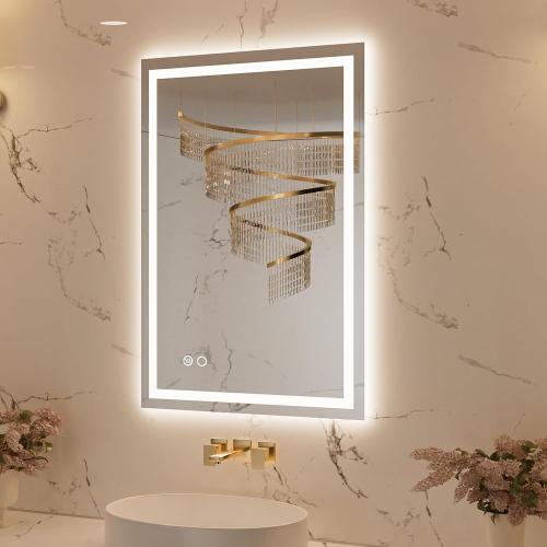 20x28 Inch LED Bathroom Mirror with Lights, Backlit   Front Lit, Dimmable Wall Bathroom Mirror with Led Lights, Anti-Fog, Tempered Glass, 3 Colors, Memory(Horizontal/Vertical)