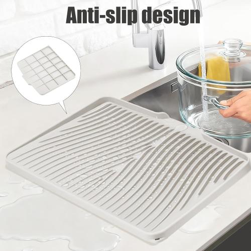 Silicone Dish Drying Mat, Stone Drying Mat for Kitchen Counter with Built-In Drain, Non-Slip Drain Pad with Built-in Drain, Heat Resistant Stone Drying Mat, 1Pcs 19.7 x 17, Cream