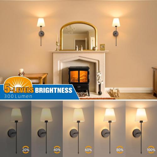 NIORSUN Battery Operated Wall Sconce Set of 2,Black Rechargeable Wall Lights with 5200mAh Dimmable Detachable Bulbs and Remote, 10 Colors Wireless Wall Lamps for Bedroom Living Room Hallway Decor