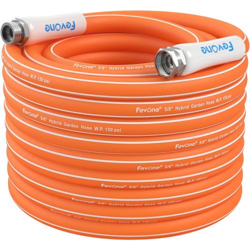 Fevone 100 ft Garden Hose, Lightweight and Flexible, Heavy Duty Water Hose - 5/8 ID, Burst 600 Psi, Hybrid Polymer, Kink Resistance, Drinking Water Safe, 3/4 GHT Aluminum Fittings