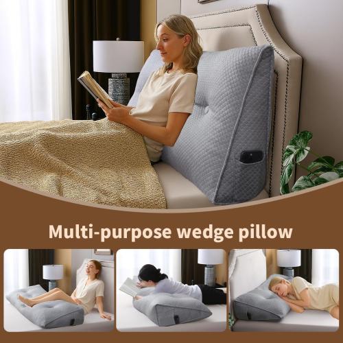 Color White Wedge Headboard Pillow for Bed, Twin Dorm Headboard Pillow Support for Sitting Up, Reading, Relaxing, Bolster Pillow with Removable Washable Cover,