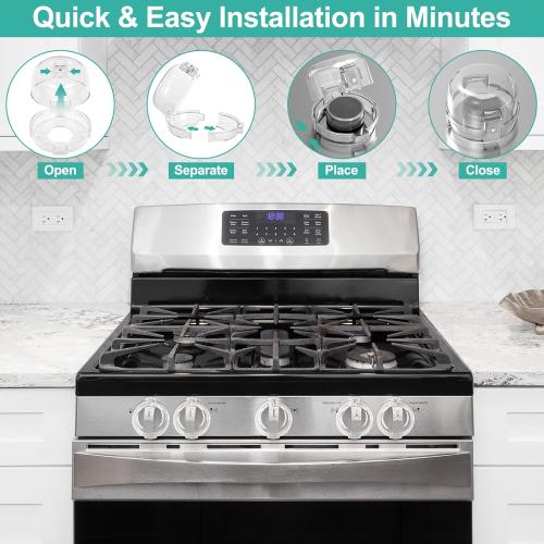 GRENFU Stove Knob Safety Covers (5   1 Pack) - Double-Key, Universal Size Gas Stove Knob Locks with Strong Double-Sided Tape, Heat-Resistant Oven Knob Covers for Child Safety/Pet Safety, Clear View