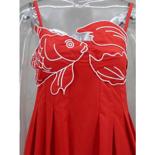 Size L...Womens Koi Fish Long Strap Dress 3D Fish High Waist Maxi Cami Dress