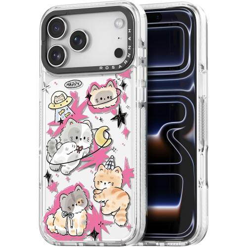 Rosarnnah for iPhone 17 Pro Case Cute - Durable Shockproof 6.6 ft Drop Impact Phone Case - Funny Space Kitty Cat Design (6.3) Clear