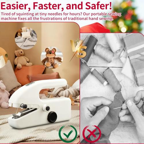 Handheld Sewing Machine with 8 Pieces of New Year's Fabric & 21 Sewing Accessories, Mini Sewing Machine for Beginners, Perfect Sewing Tool for 2026 New Year DIY Gifts, Decor & Clothing Repairs