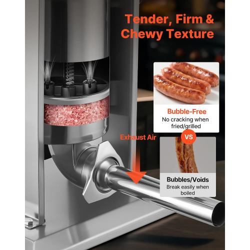 VEVOR Manual Sausage Stuffer, 7 LBS / 3 L Vertical Meat Stuffer, Heavy Duty Sausage Casing Meat Stuffing Machine, Dual-Speed Stainless Steel Filler with 5 Filling Tubes, for Commercial and Home Use ‼️used could be missing or broken parts ‼️