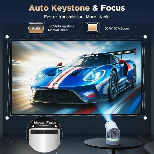 Mini Projector, Projector with Wifi and Bluetooth Built-in Battery 4K Portable Projector for Outdoor Bedroom, Smart Projectors 1080P Compatible with iphone/TV Stick/HDMI/Laptop