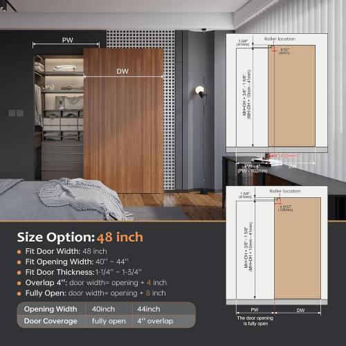 48inch Concealed Sliding Barn Door Hardware with Soft Close Mechanism, Wall Mount System, Fit MIN Opening Width 40in, Invisible Floor Track, Aluminum(Door is not Included)
