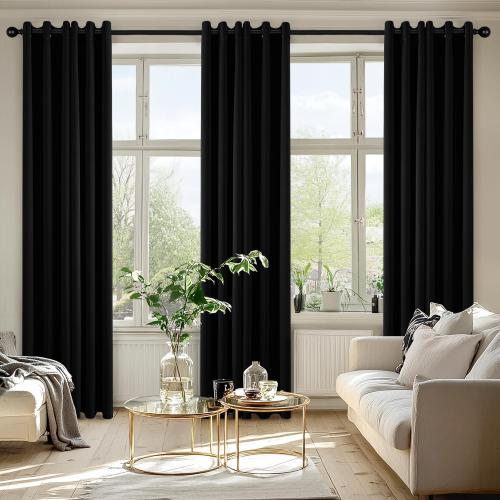 MIULEE Black Blackout Curtains for Bedroom Living Room 84 Inches Long 2 Panels, Thermal Insulated Room Darkening Drapes Solid Grommet Top Noise Reduction Light Blocking Halloween Window Treatments