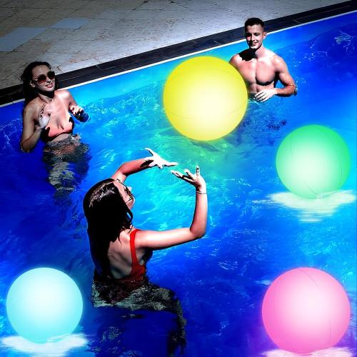 FUTUREPLUSX 2PCS Light Up Beach Balls, 16 LED Pool Ball with Remote Control Glow for Summer Parties Pool Decorations