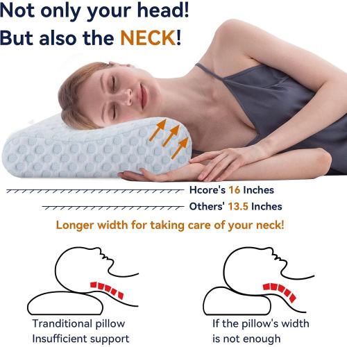 Hcore Contour Memory Foam Pillow for Neck Pain - Gel Foam Neck Pillow for Sleeping - Firm Pillow for Side Sleepers - Tencel Cover - Ventilated Breathable Foam - CertiPUR-US