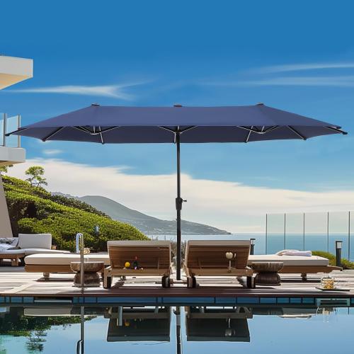GREEN PARTY 13 ft Outdoor Patio Umbrella, Large Rectangular Table Umbrellas | Double-Sided, UV & Fade Resistant Canopy for Deck Poolside Garden Backyard, Market Umbrella with Crank & 1.5 Pole, Navy Blue