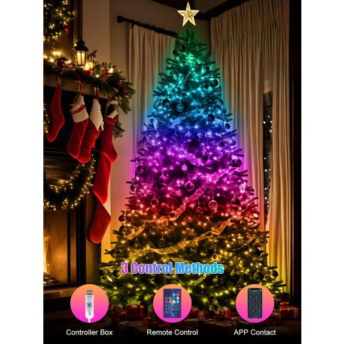 100 LEDs RGB Smart IC Fairy Lights, [APP & Remote Control] 33FT/10M Multicolor String Lights Indoor, USB Powered & IP65 Waterproof, Christmas Light Decoration for Outdoor, Christmas, Bedroom