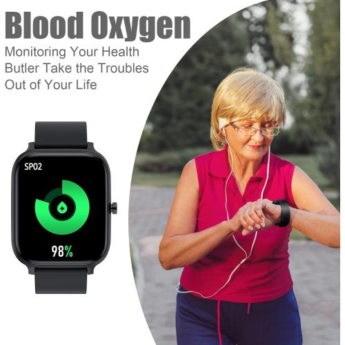 Smart Watch for Men Women Compatible with iPhone Samsung Android Phone 1.83 inch Full Touch Screen IP68 Waterproof Bluetooh Fitness Tracker Heart Rate/Sleep Monitor, Black