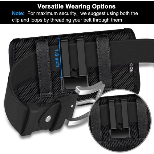 ykooe Rugged Nylon Holster Compatible with iPhone 17 16 15 14 13 12 & Pro Models, Galaxy S25, S24, S23, S22,S21 Cell Phone Belt Holder for Men, Black - L