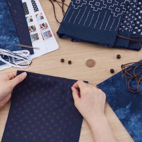 INFUNLY 3 Set Sashiko Drawstring Bag Kit DIY Sashiko Embroidery Bag Set with Printed Fabric Sewing Handbag Kits Embroidery Starter Kit Needlepoint Sewing Bags with Instruction for Beginner Adult