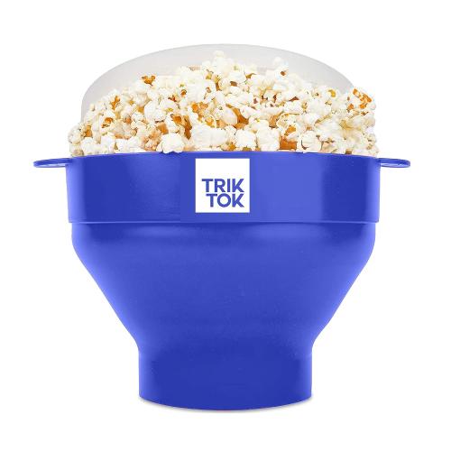 Microwave Silicone Popcorn Popper - TRIK TOK - Maker with Handles Collapsible Bowl Bpa Free Dishwasher Safe air hot pop maker crazy bend