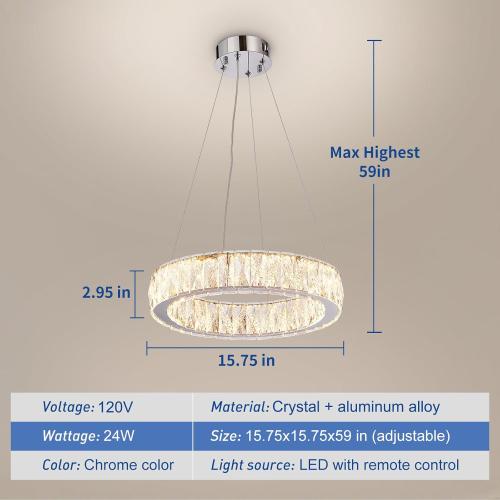 Depuley Modern LED Crystal Chandeliers: 15.7 Ring Chandelier Hanging Crystal Ceiling Light Fixture - 24W Adjustable Height Pendant Light for Living Room Dining Room Bedroom Foyer ‼️unused‼️