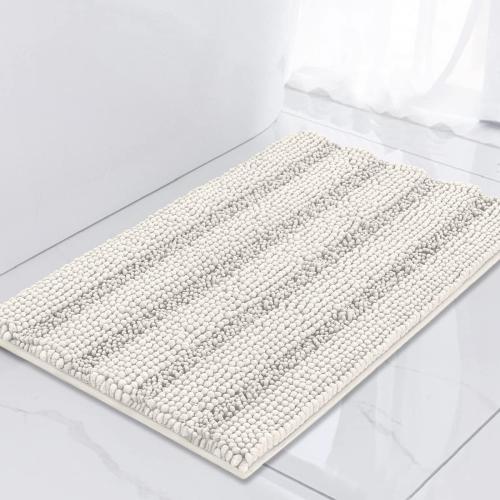 Turquoize Luxury Chenille Bath Rug for Bathroom Rugs Extra Absorbent Bath Mat Non Slip Microfiber Shower Rug for Bathroom Microfiber Shaggy Carpet Rug Size, 17x 24, Cream