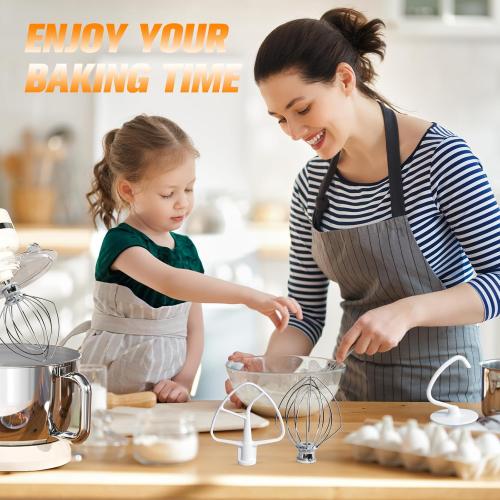 Funmit Mixers Accessories K45WW Wire Whip K45DH Dough Hook K45B Coated Flat Blade Paddle with Scraper Replacement for Kitchen Tilt-Head Aid Stand Mixer Attachments- Stainless Steel